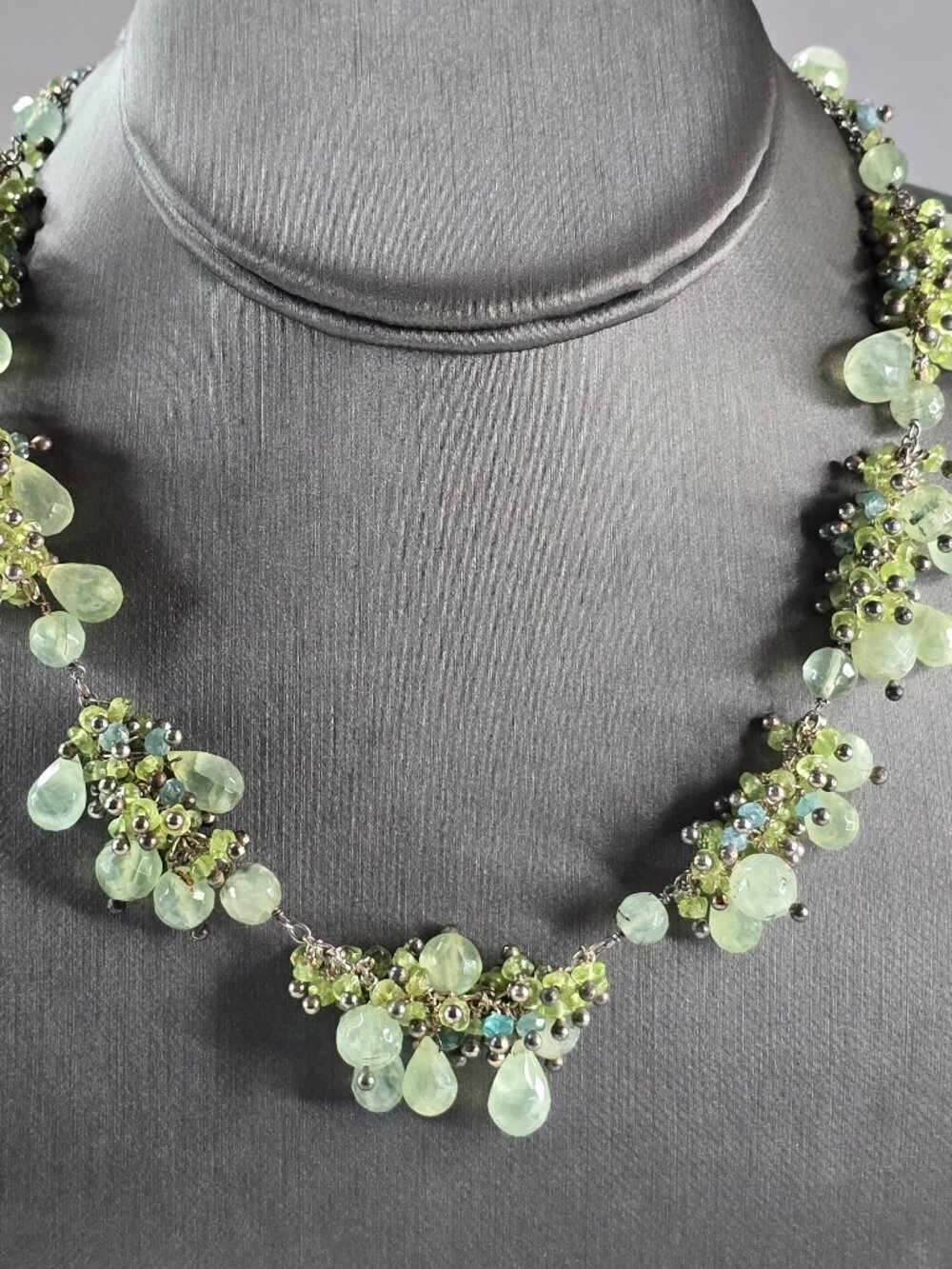 Womens Vintage Estate Sterling Silver Beaded Green Jade Necklace 61.6g E3030